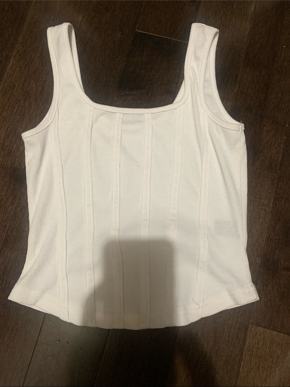White Ribbed Square-Neck Tank Top